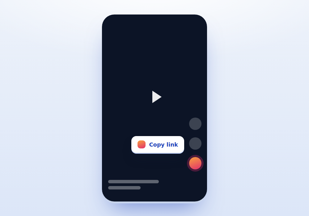 Copying a Reel link in the Instagram app for the Instagram Reels downloader